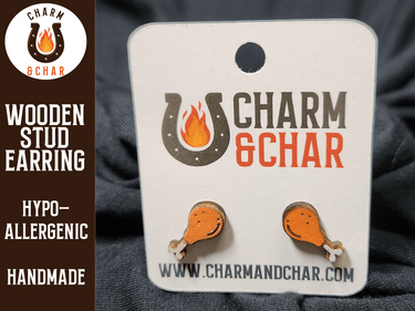 Chicken Leg Wood Stud Earrings - Food Fashion Earring - Stud Earring - Charm and Char